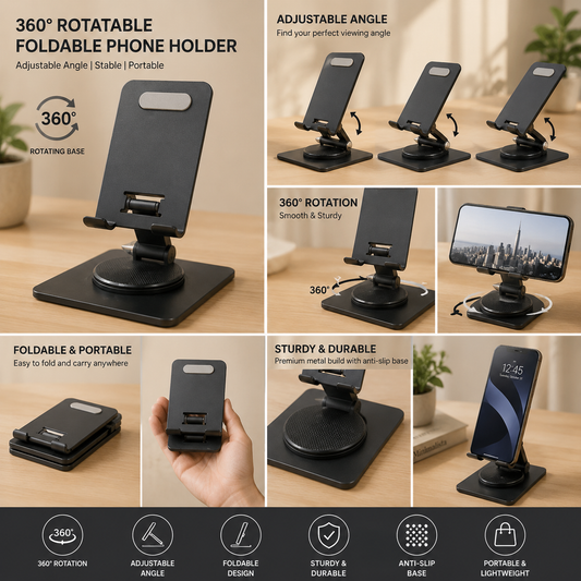 Black Metallic 360° Rotating Phone Stand