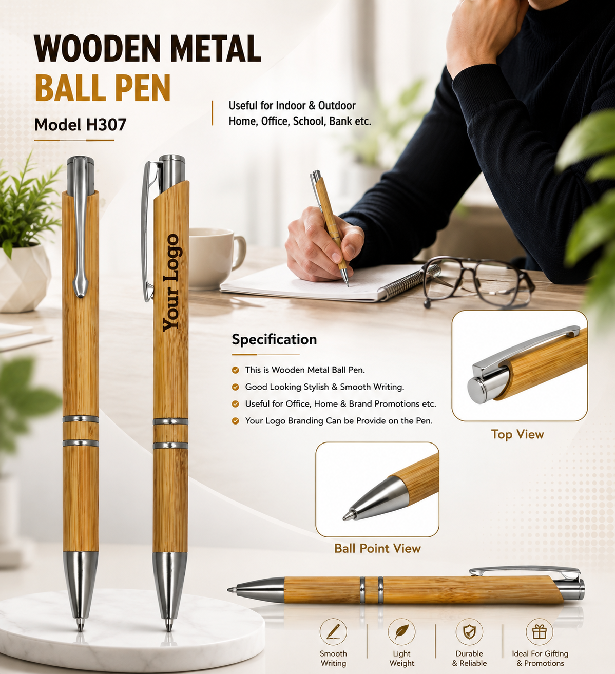 Wooden Metal Ball Pen H307