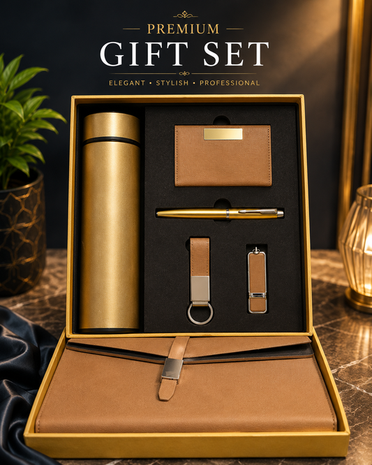Premium Corporate Gift Set – Bottle, Diary, Pen, Keychain, Card Holder & Pen Drive