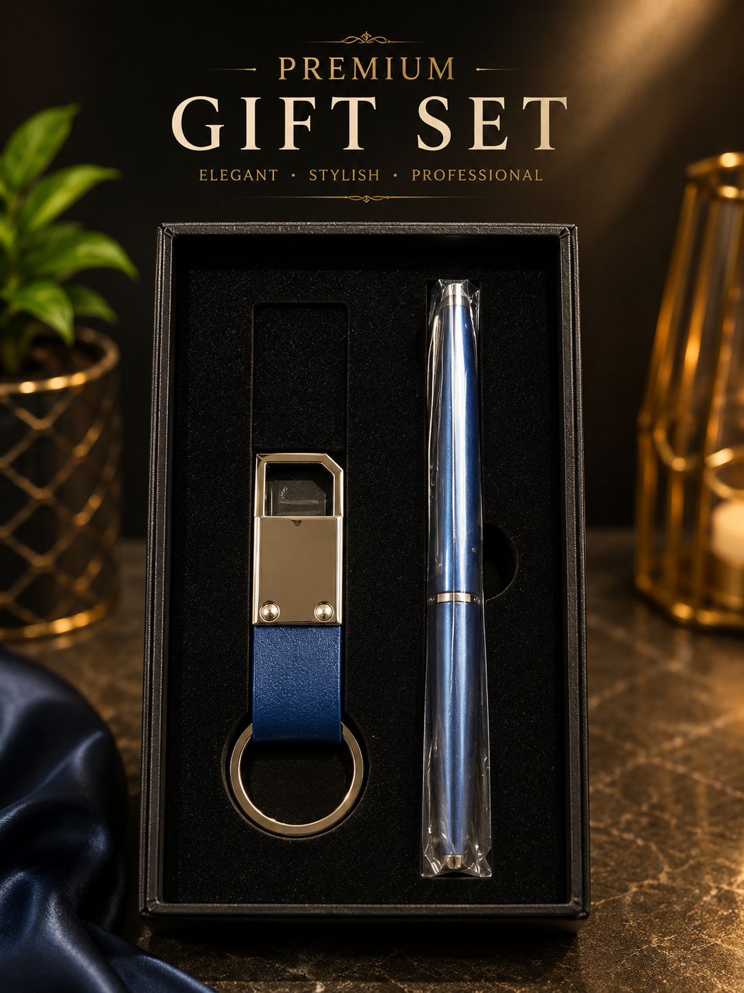 2-in-1 Premium Executive Gift Set – Pen & Luxury Leather Keychain
