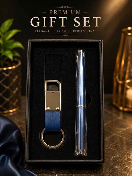 2-in-1 Premium Executive Gift Set – Pen & Luxury Leather Keychain