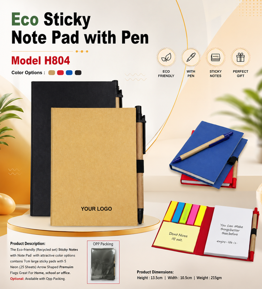 Eco Note Pad-Sticky Pad With Ball Pen - H804