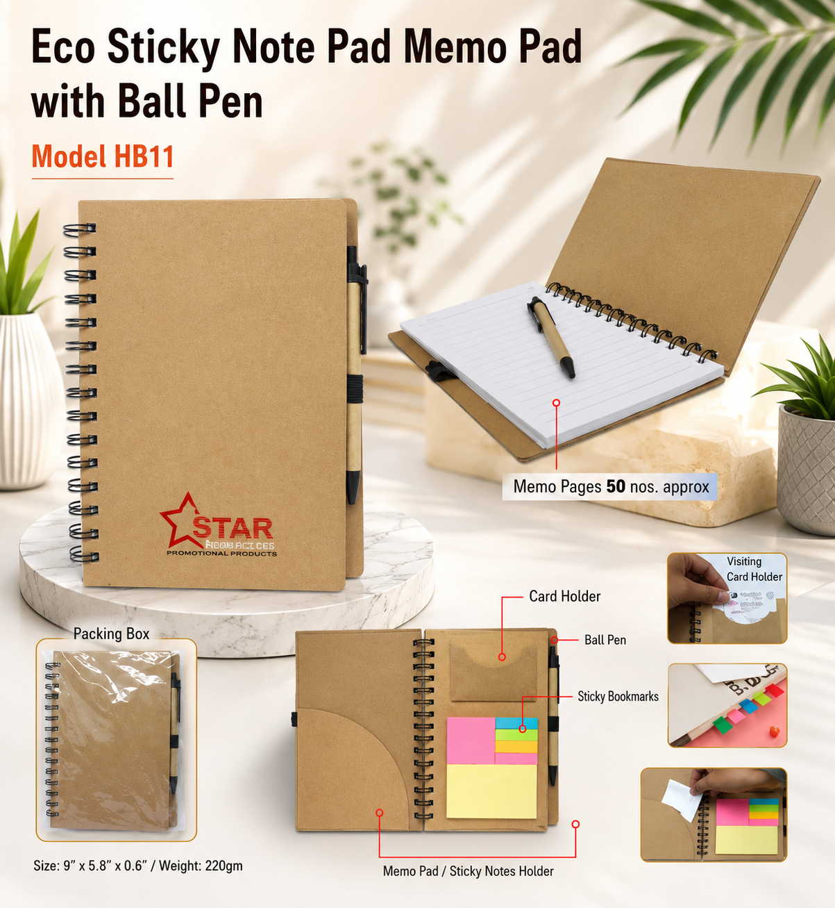 Eco Sticky Pad – Memo Pad with Pen - H811